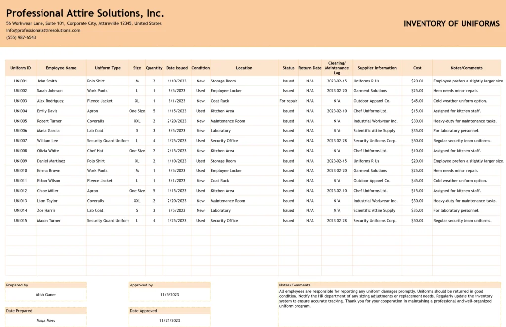 employee-uniform-inventory-template