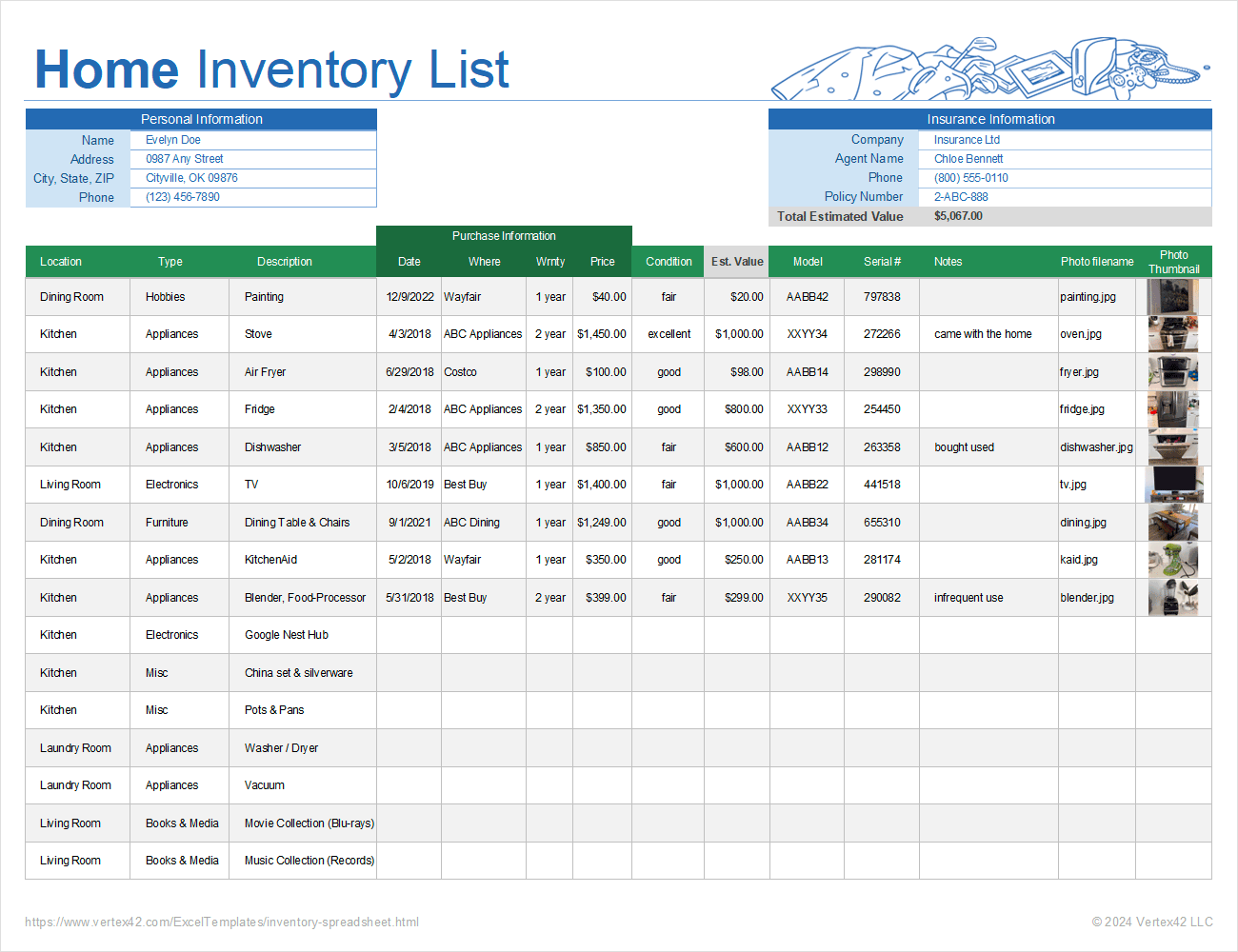 home-contents-inventory-template