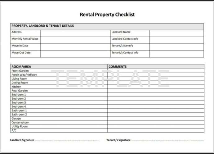 Landlord Unfurnished Inventory Template