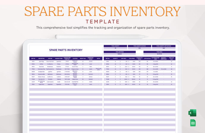 Machine Parts Inventory Template