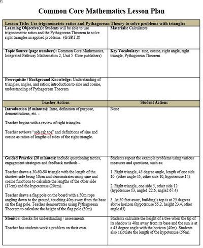 CCSS Math Lesson Plan Template