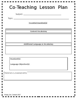 Co Teaching Lesson Plan Template