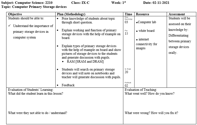 Computer Science Lesson Plan Template