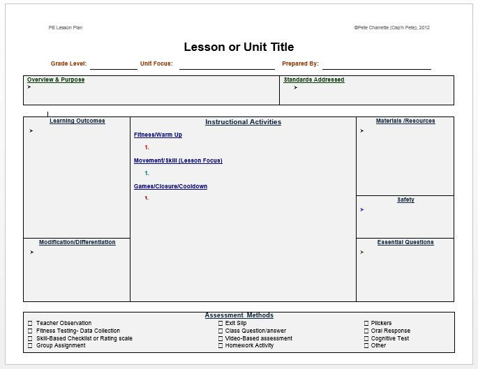 Physical Education Lesson Plan Template