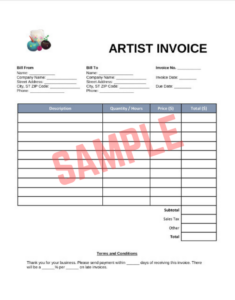 Self Employed Artist Invoice Template