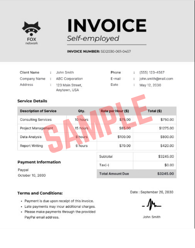 Self Employed Basic Invoice Template