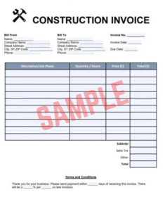 Self Employed Construction Invoice Template