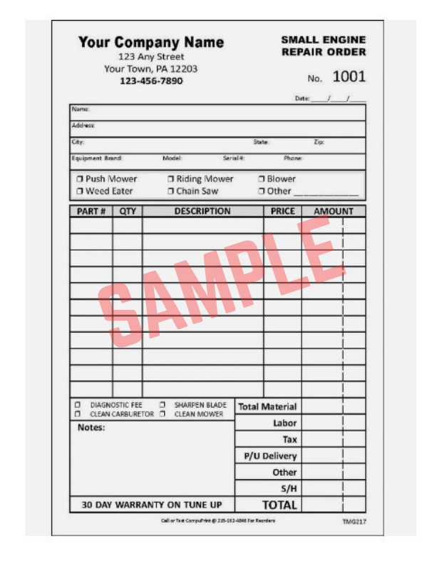 Check Engine Invoice Small Engine Repair Invoice Template