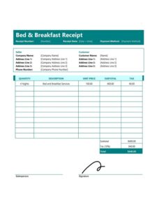 Bed And Breakfast Invoice Template