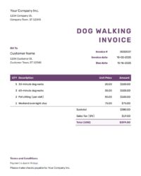 Free Dog Walking Invoice Template