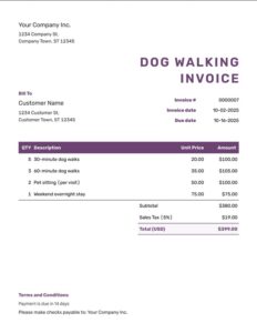 Free Dog Walking Invoice Template