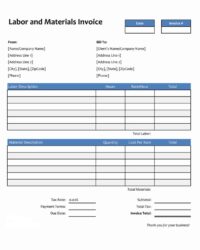 Labor And Materials Invoice Template