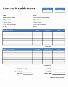 Labor And Materials Invoice Template