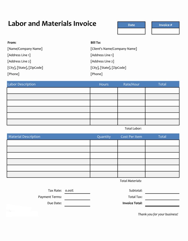 Manpower Invoice Examples Labor And Materials Invoice Template