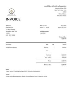 Law Firm Legal Invoice Template
