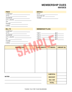 Invoice Template For Membership Dues