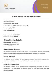 Credit Note To Cancel Invoice Template