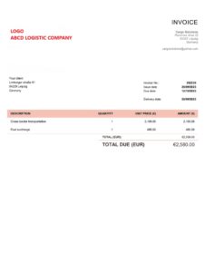 Invoice Template For Transport Company