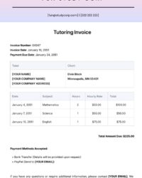 Invoice Template For Tutoring Services Free