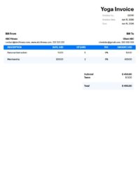 Invoice Template For Yoga Teacher Free
