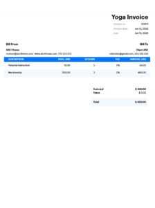 Invoice Template For Yoga Teacher Free