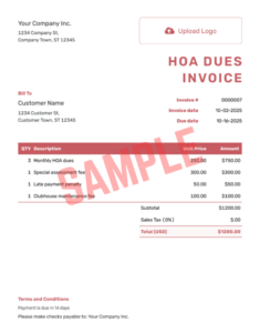 Homeowners Association Dues Invoice Template