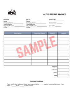 Motor Vehicle Repair Invoice Template
