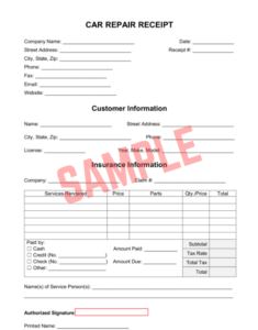 Paintless Dent Repair Invoice Template