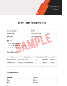Short Term Rental Invoice Template