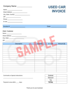 Used Car Purchase Invoice Template